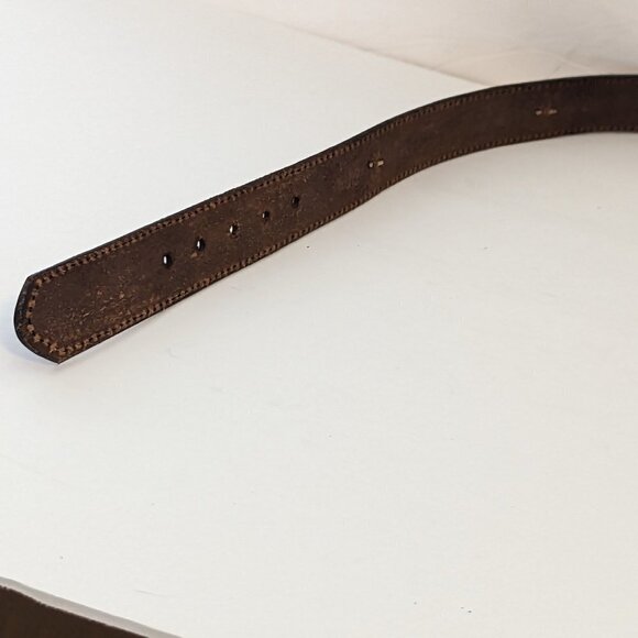 Western Leather Belt Diamond Pattern Geometric‎ Bronze Tone Hardware Vintage main image 5